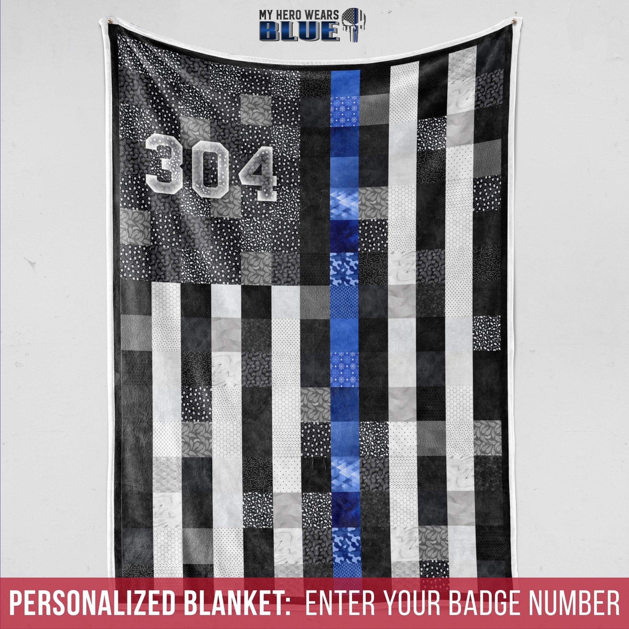 Fleece Blanket 30" x 40" Personalized Fleece Blanket - Patterned Thin Blue Line Flag