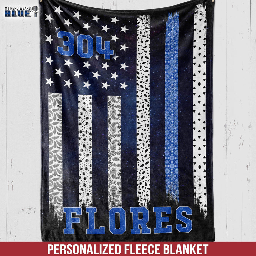 Fleece Blanket 30" x 40" Personalized Fleece Blanket - Patterned Thin Blue Line Flag