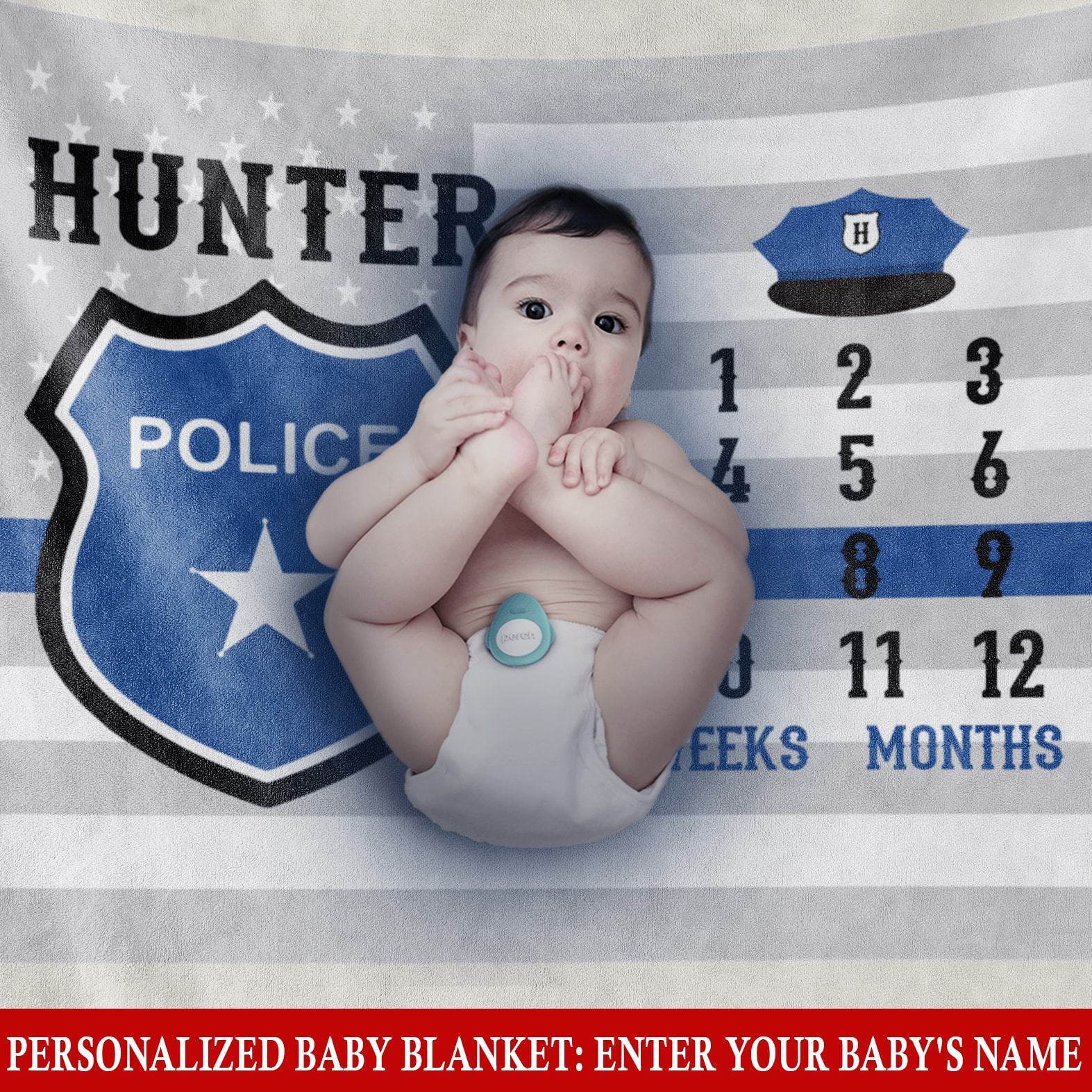 Fleece Blanket Personalized Fleece Blanket - Police Baby Milestones