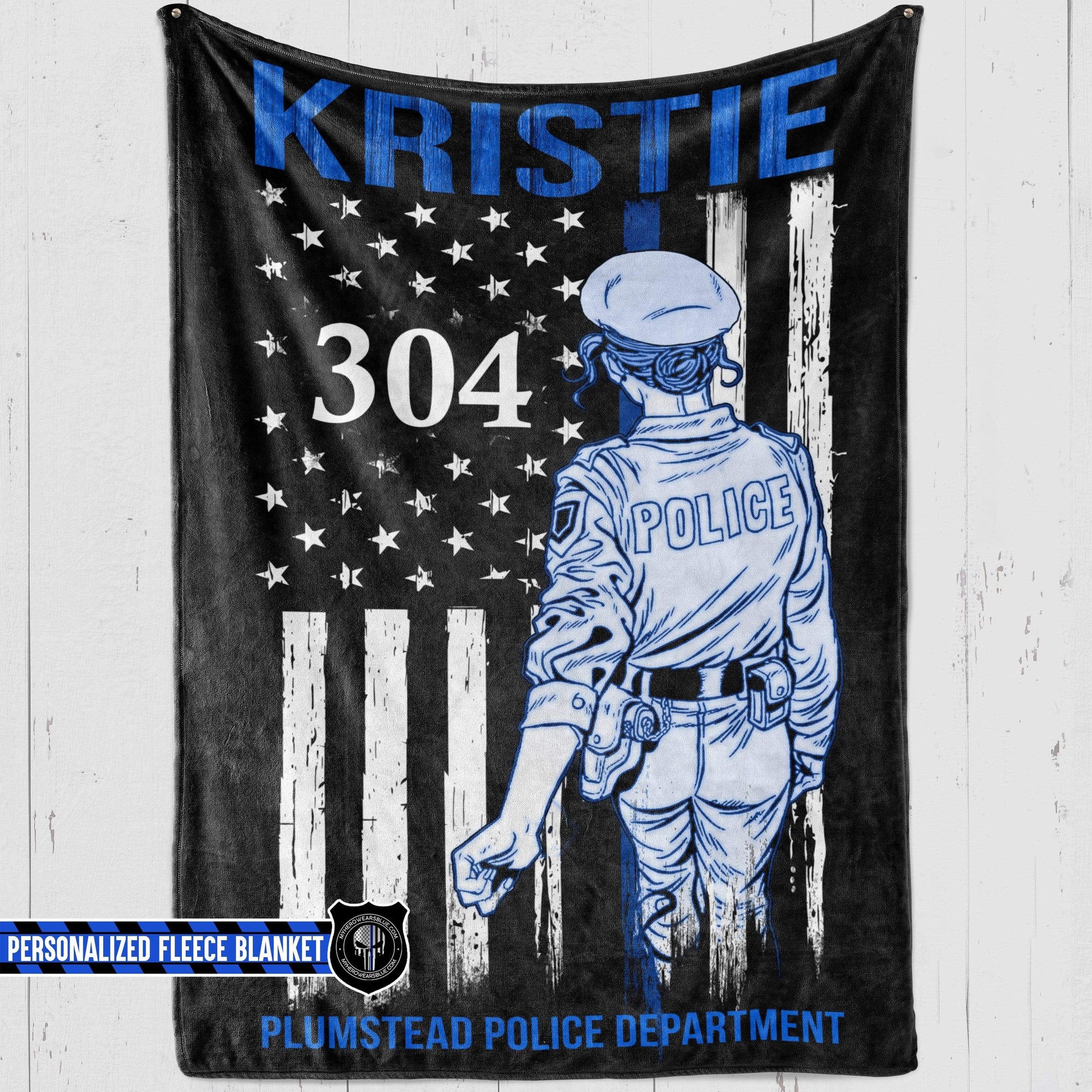 Fleece Blanket 60" x 80" - BEST SELLER Personalized Fleece Blanket - TBL - Female Police Suit - Department