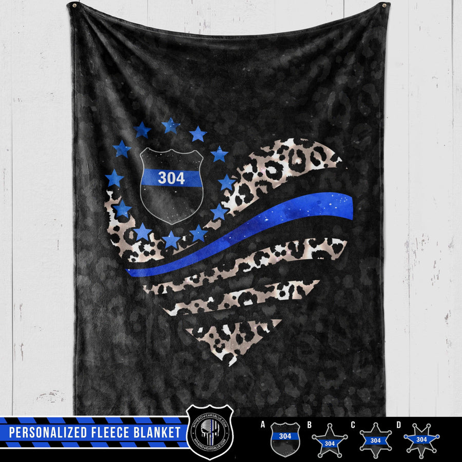 Fleece Blanket 60" x 80" - BEST SELLER Personalized Fleece Blanket - TBL - Leopard Patterned Flag Heart
