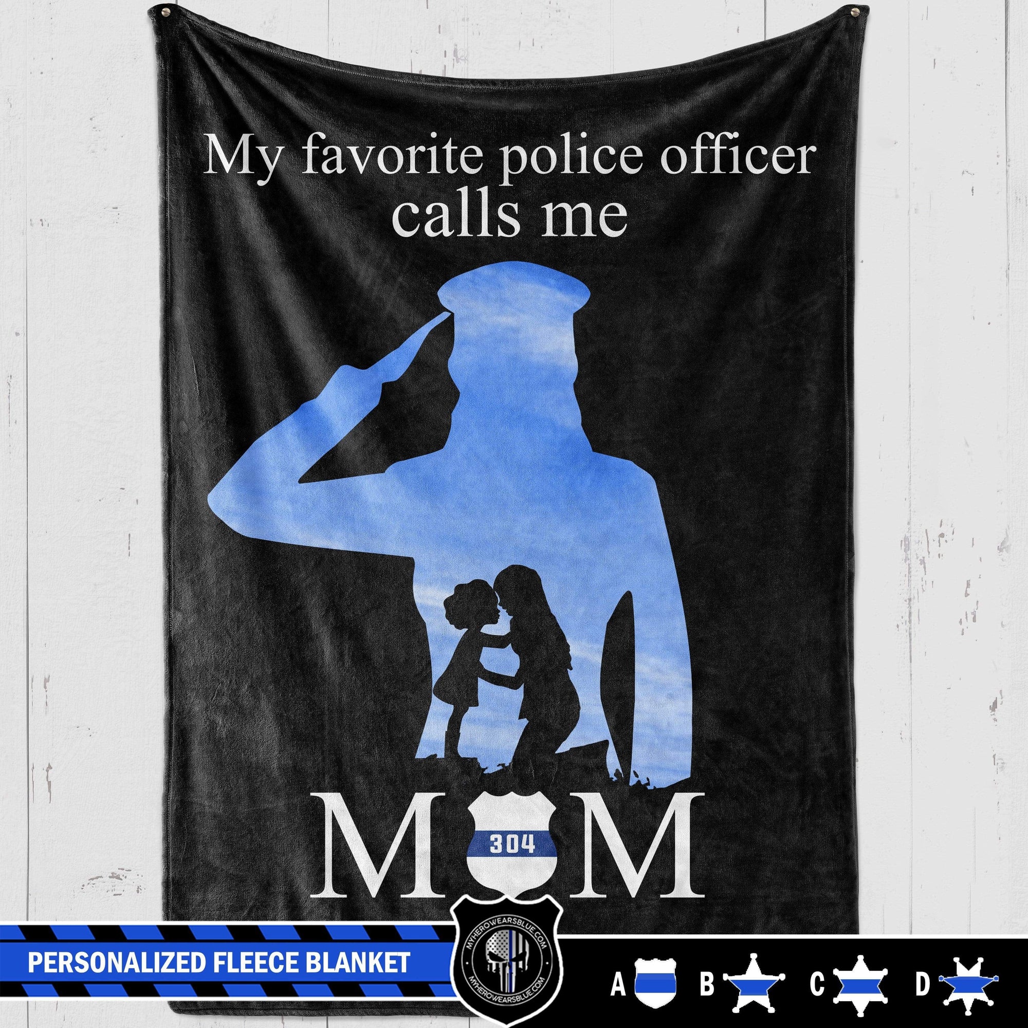 Fleece Blanket 60" x 80" - BEST SELLER Personalized Fleece Blanket - TBL- My Favorite Police Officer Calls Me Mom - Sky Female