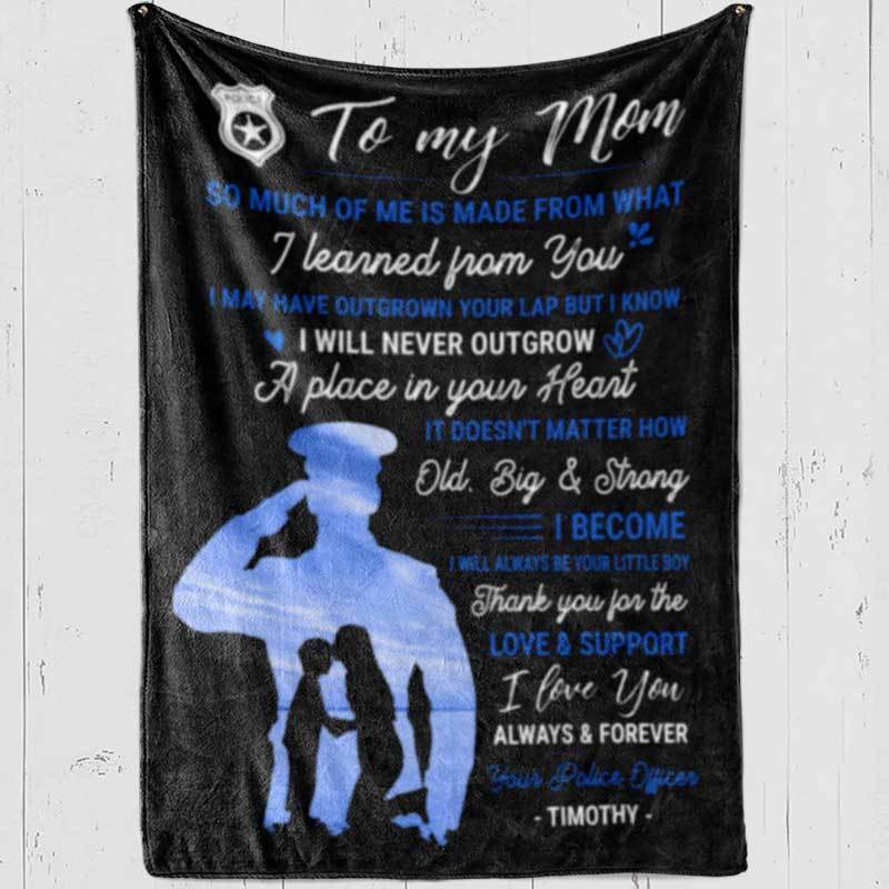 Personalized Fleece Blanket - Thin Blue Line To My Mom - Sky