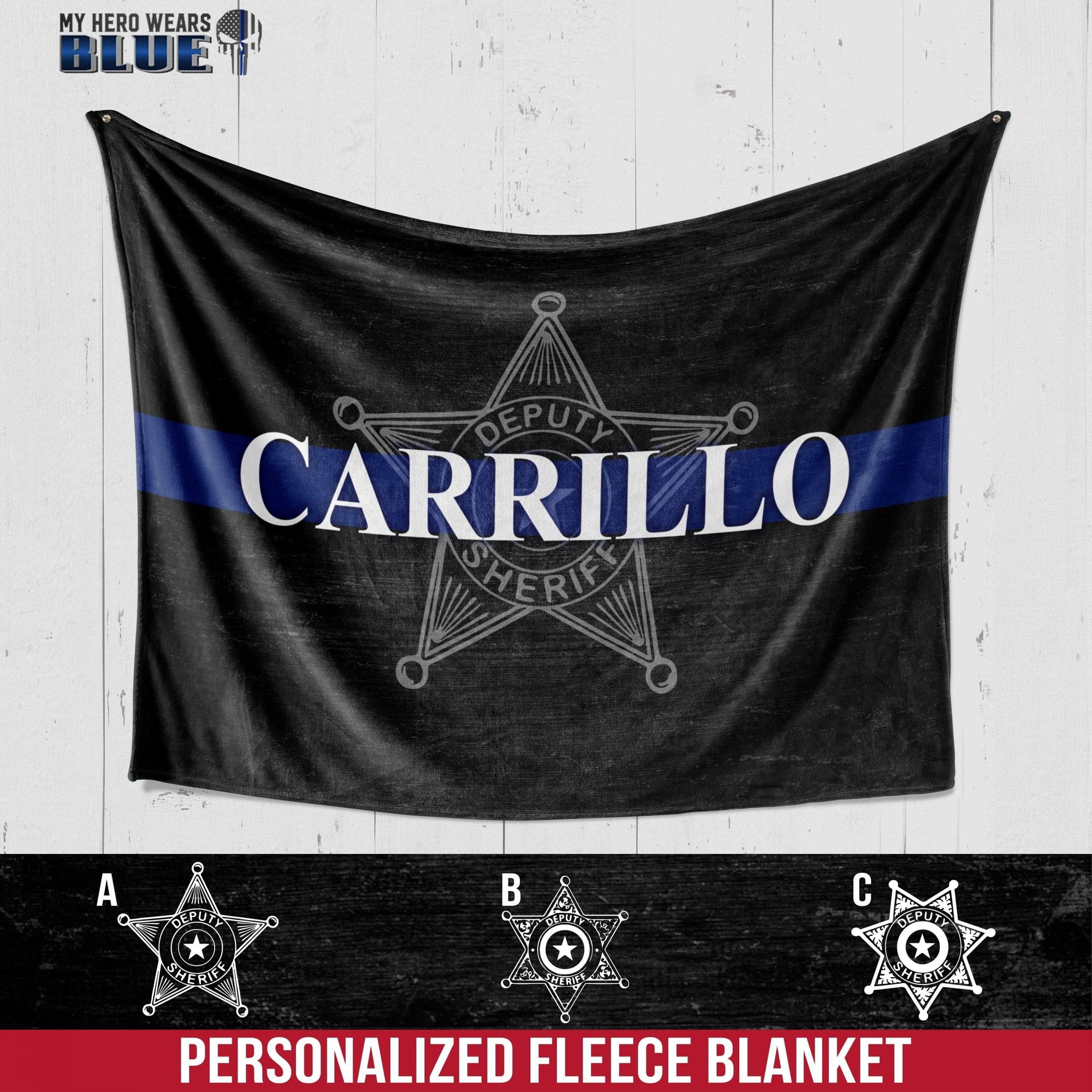 Fleece Blanket 30" x 40" Personalized Fleece Blanket - Thin Blue Line - Deputy Sheriff Badge