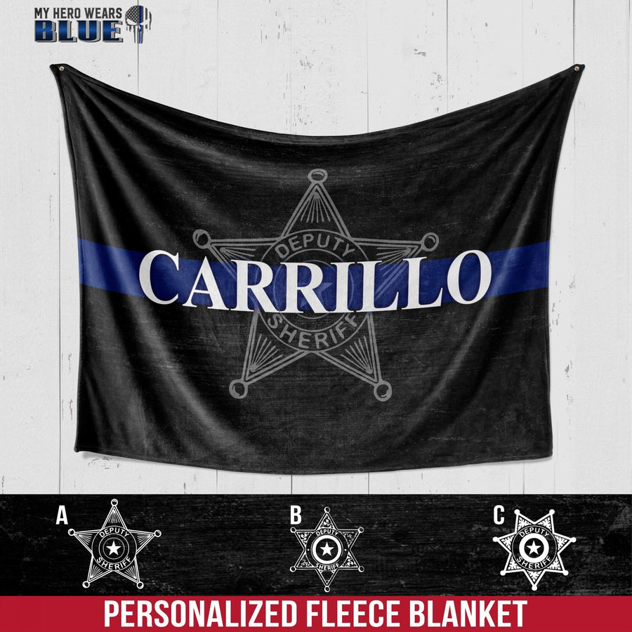 Fleece Blanket 30" x 40" Personalized Fleece Blanket - Thin Blue Line - Deputy Sheriff Badge
