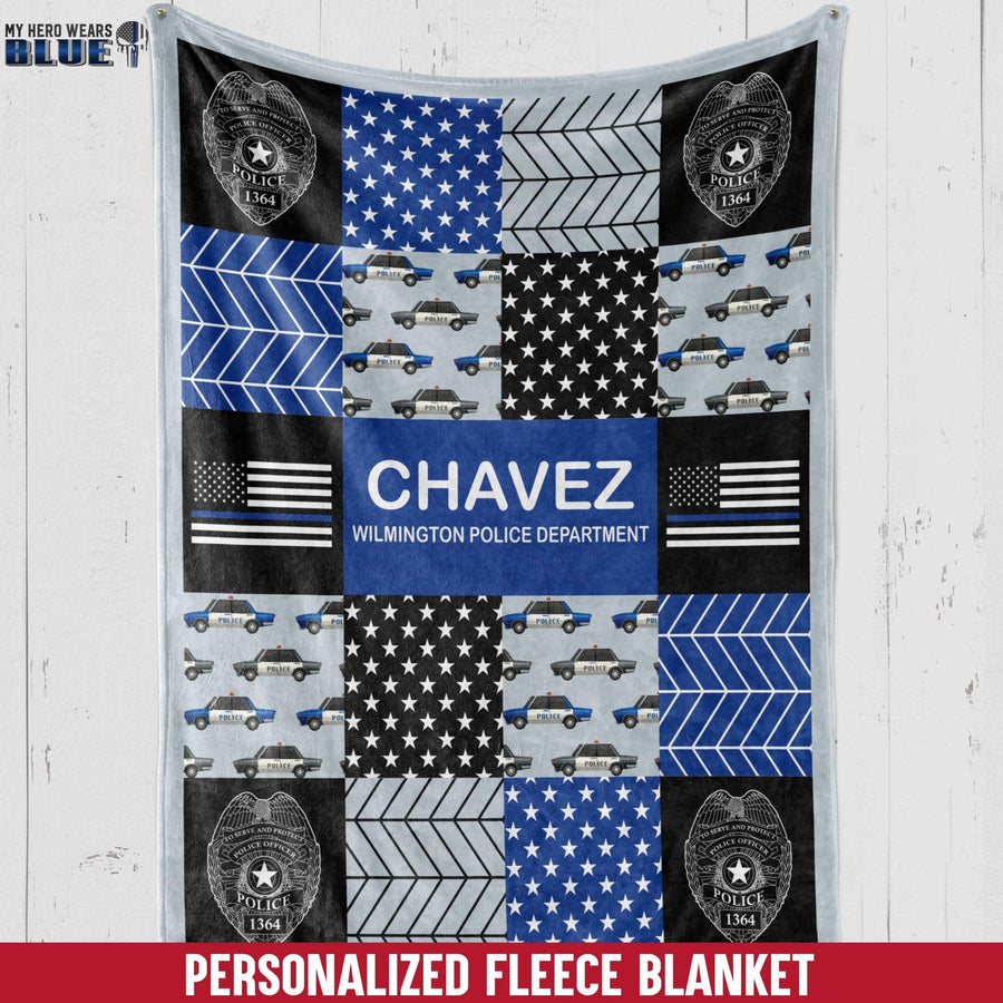 Fleece Blanket 30" x 40" Personalized Fleece Blanket - Thin Blue Line Police Car Badge And Flag