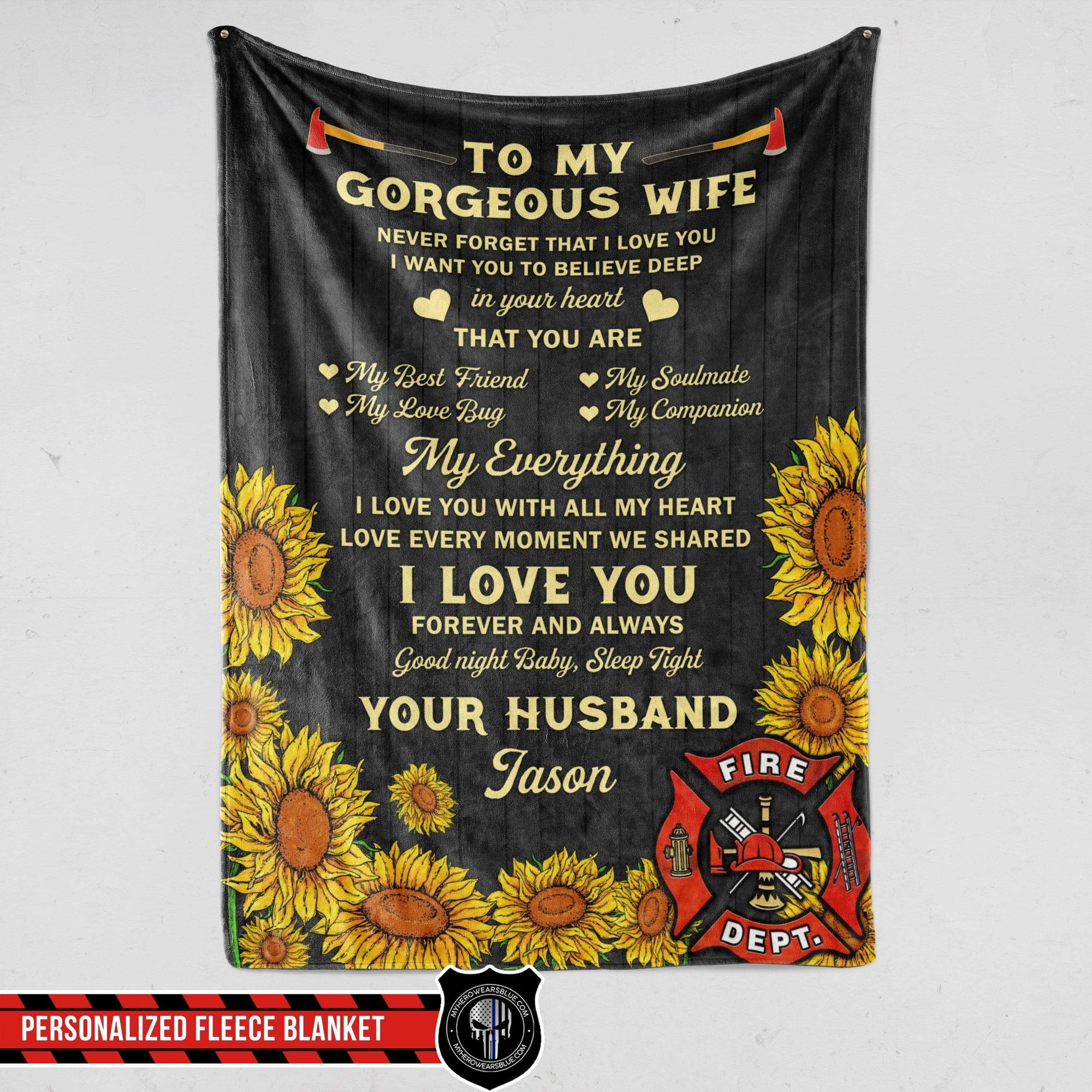 Fleece Blanket 60" x 80" - BEST SELLER Personalized Fleece Blanket - To My Gorgeous Wife - Firefighter