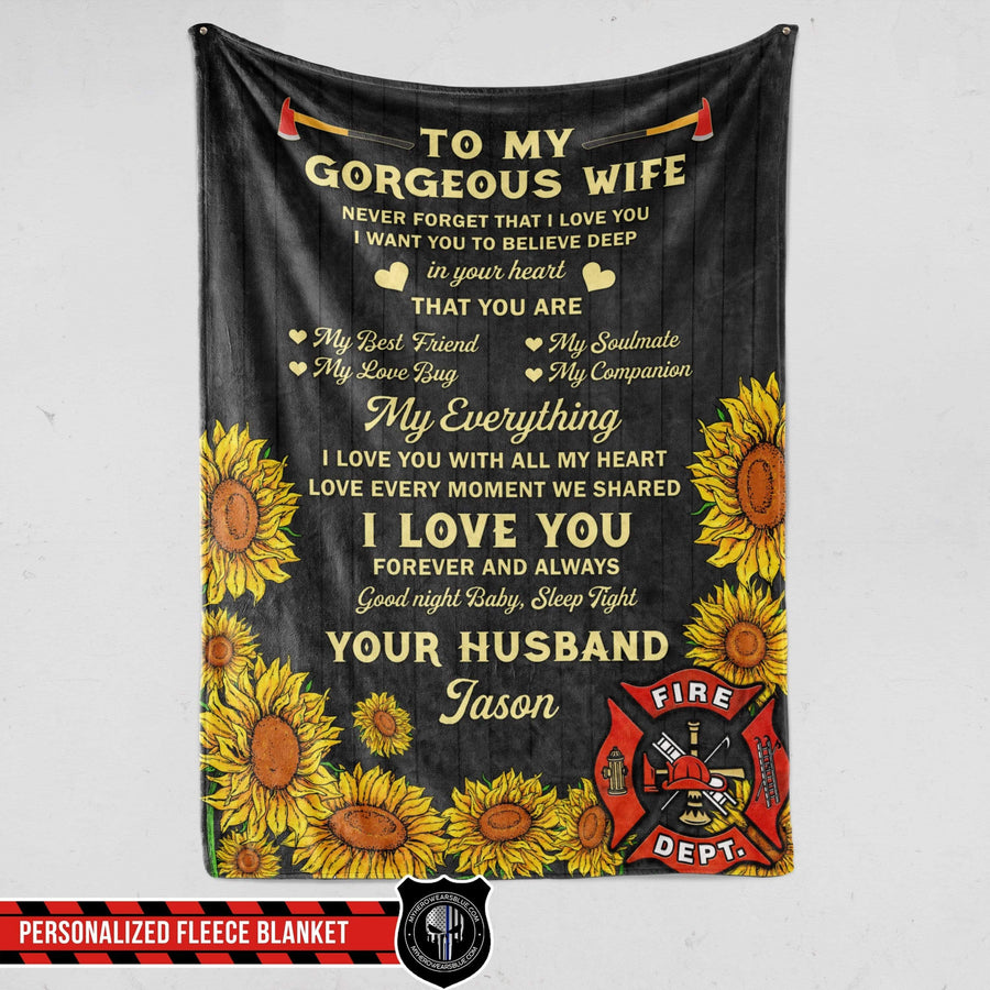Fleece Blanket 60" x 80" - BEST SELLER Personalized Fleece Blanket - To My Gorgeous Wife - Firefighter