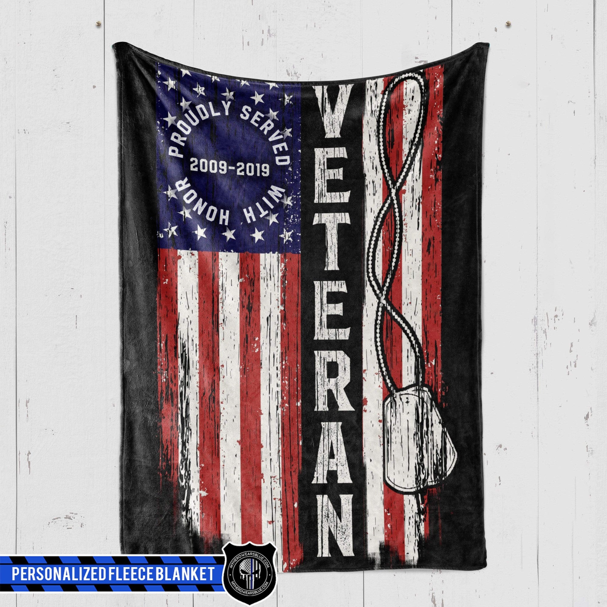 Fleece Blanket 60" x 80" - BEST SELLER Personalized Fleece Blanket - Veteran - Veteran Flag