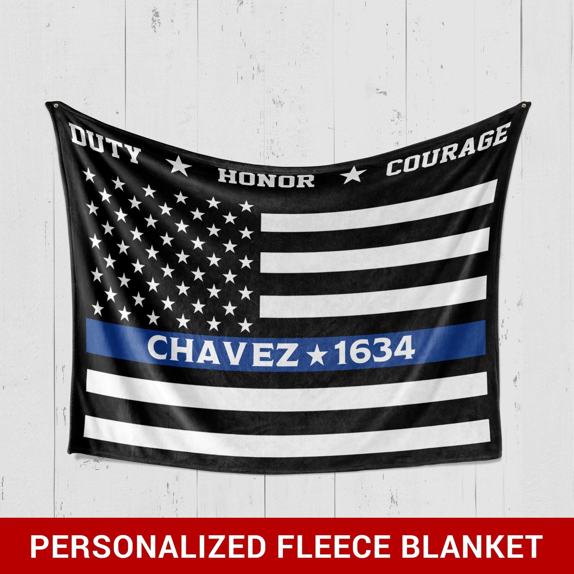 Fleece Blanket 30" x 40" Personalized - Thin Blue Line - Duty Honor Courage Fleece Blanket