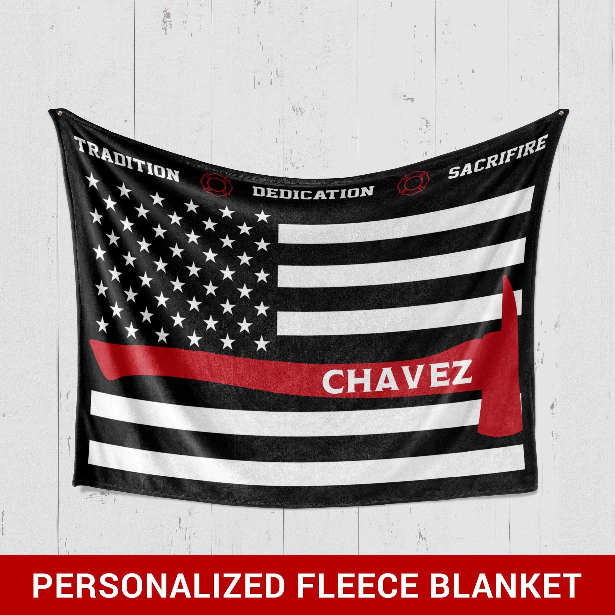 Fleece Blanket 30" x 40" Personalized - Thin Red Line - Honor Courage Fleece Blanket