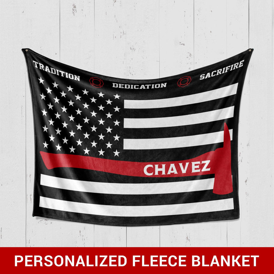 Fleece Blanket 30" x 40" Personalized - Thin Red Line - Honor Courage Fleece Blanket