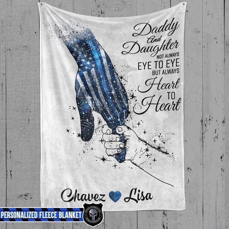 Thin Blue Line - Daddy And Daughter Always Heart By Heart Personalized Fleece Blanket