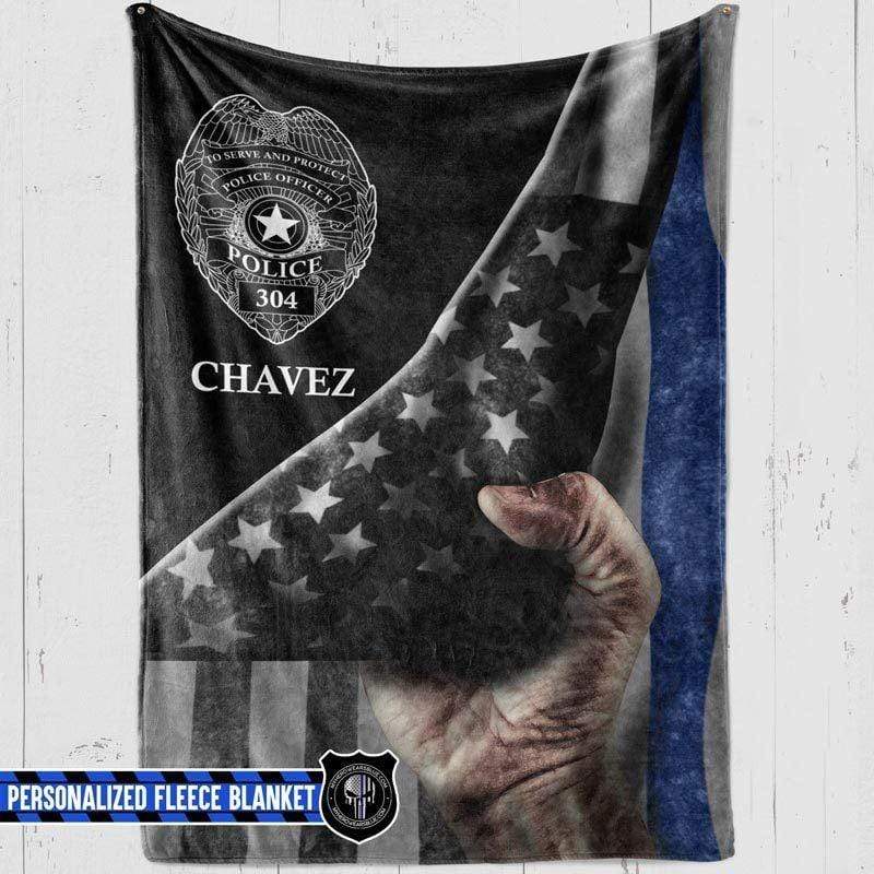 Thin Blue Line - Tearing Flag Personalized Fleece Blanket