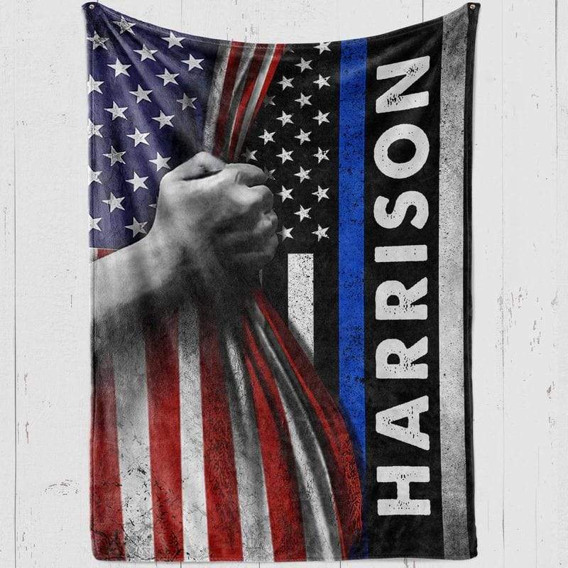 Tearing Nation And Thin Blue Line Flag Personalized Fleece Blanket