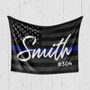 Thin Blue Line Flag Name And Badge Number Personalized Fleece Blanket