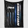 Thin Blue Line Flag Name And Badge Number Police Personalized Fleece Blanket