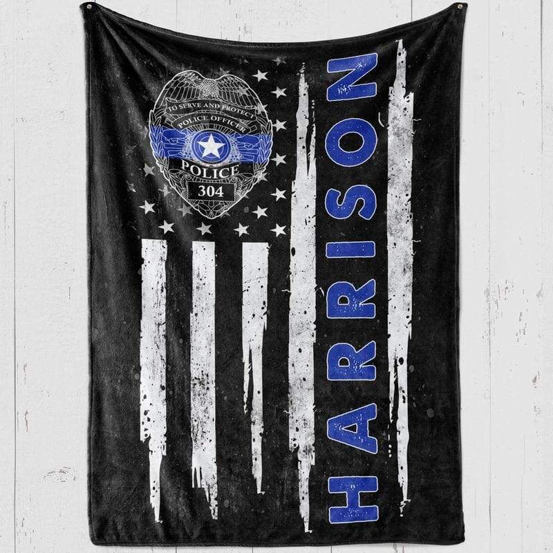 Fleece Blanket 60" x 80" - BEST SELLER Thin Blue Line Police Name Personalized Fleece Blanket