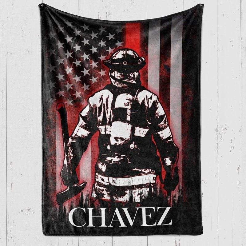 Thin Red Line Firefighter Bunker Gear Personalized Fleece Blanket