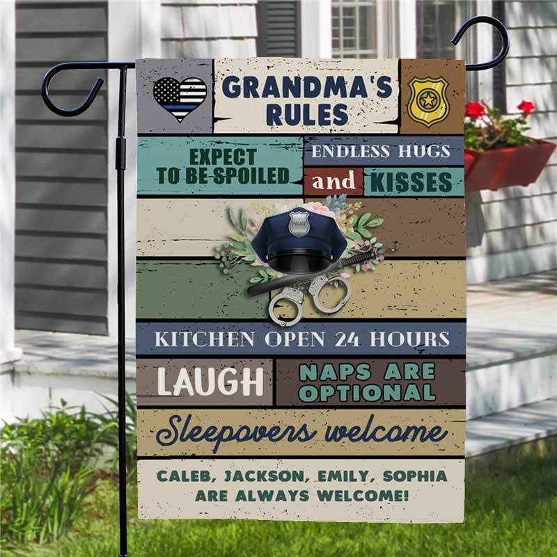 Grandma‘s Rules Police Personalized Garden Flag