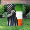 Holding Thin Blue Line Irish Garden Flag