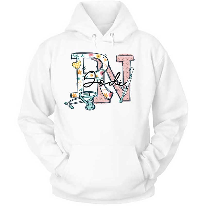 Hoodie Pullover Hoodie / S / White Registered Nurse Flower Pattern Name Personalized Hoodie