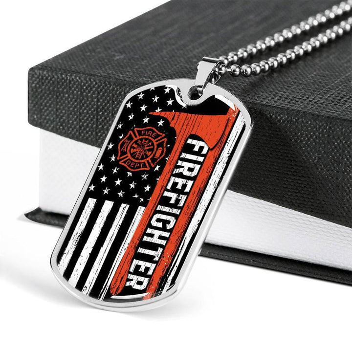Firefighter Axe Flag Luxury Dog Tag Military Ball Chain My Hero Wears Blue
