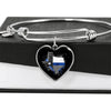 Jewelry Heart Pendant Silver Bangle / No Thin Blue Line Color Drop State Map - Texas - Heart - Adjustable Luxury Bangle