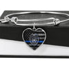 Jewelry Heart Pendant Silver Bangle / No Thin Blue Line Flag - Police Badge - Heart - Adjustable Luxury Bangle
