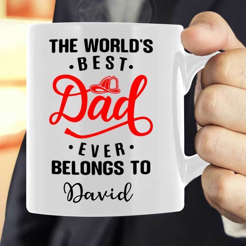 Best Dad Ever Belongs To Firefighter Personalized Thin Blue Line Coffee Mug