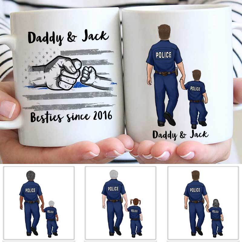 Dad And Son Besties Since Police Personalized Thin Blue Line Coffee Mug (Daughter)