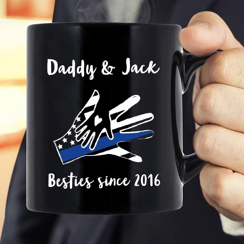 Father's Day Daddy Mommy And Son Daughter Besties Police Personalized Thin Blue Line Coffee Mug