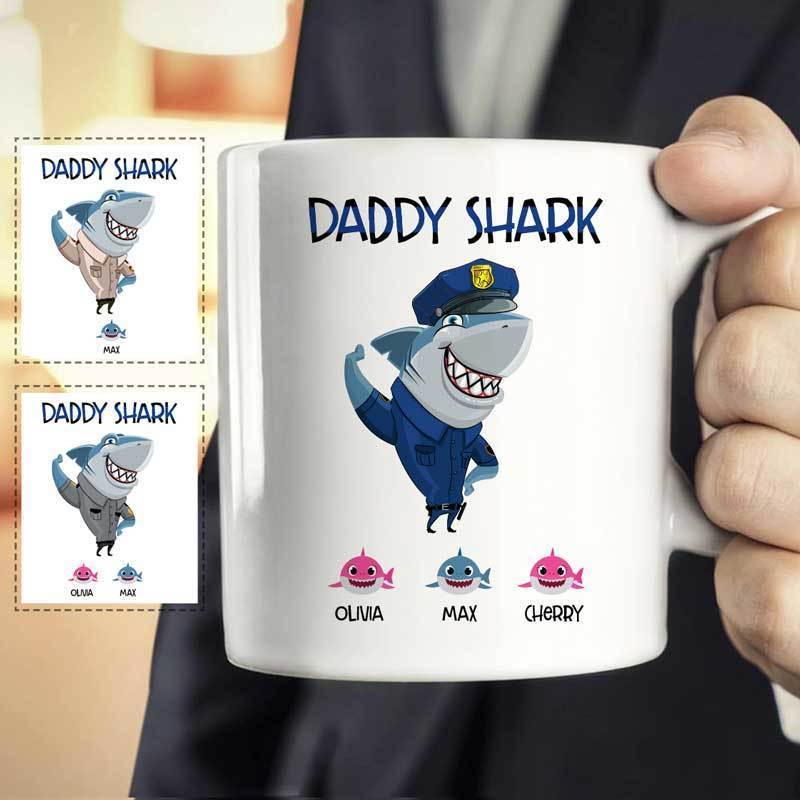 Daddy Shark Police Suit Personalized Thin Blue Line Coffee Mug