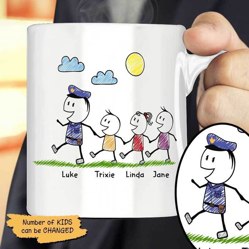 Daddy With Kids Personalized Thin Blue Line Coffee Mug
