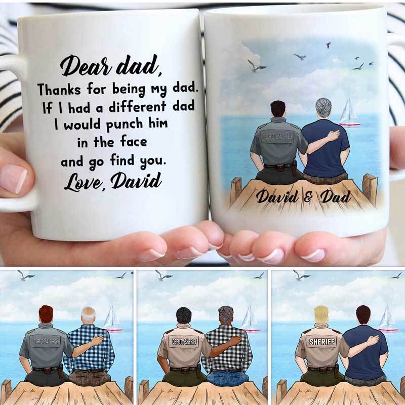 Dear Dad Thanks for Being My Dad Personalized Thin Blue Line Coffee Mug