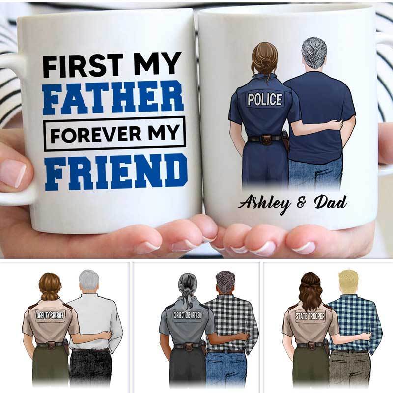 First My Father Forever My Friend Female Police Personalized Thin Blue Line Coffee Mug