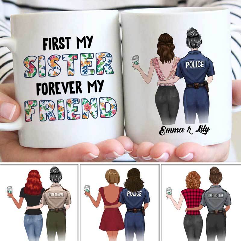 First My Sister Forever My Friend Police Thin Blue Line Personalized Coffee Mug