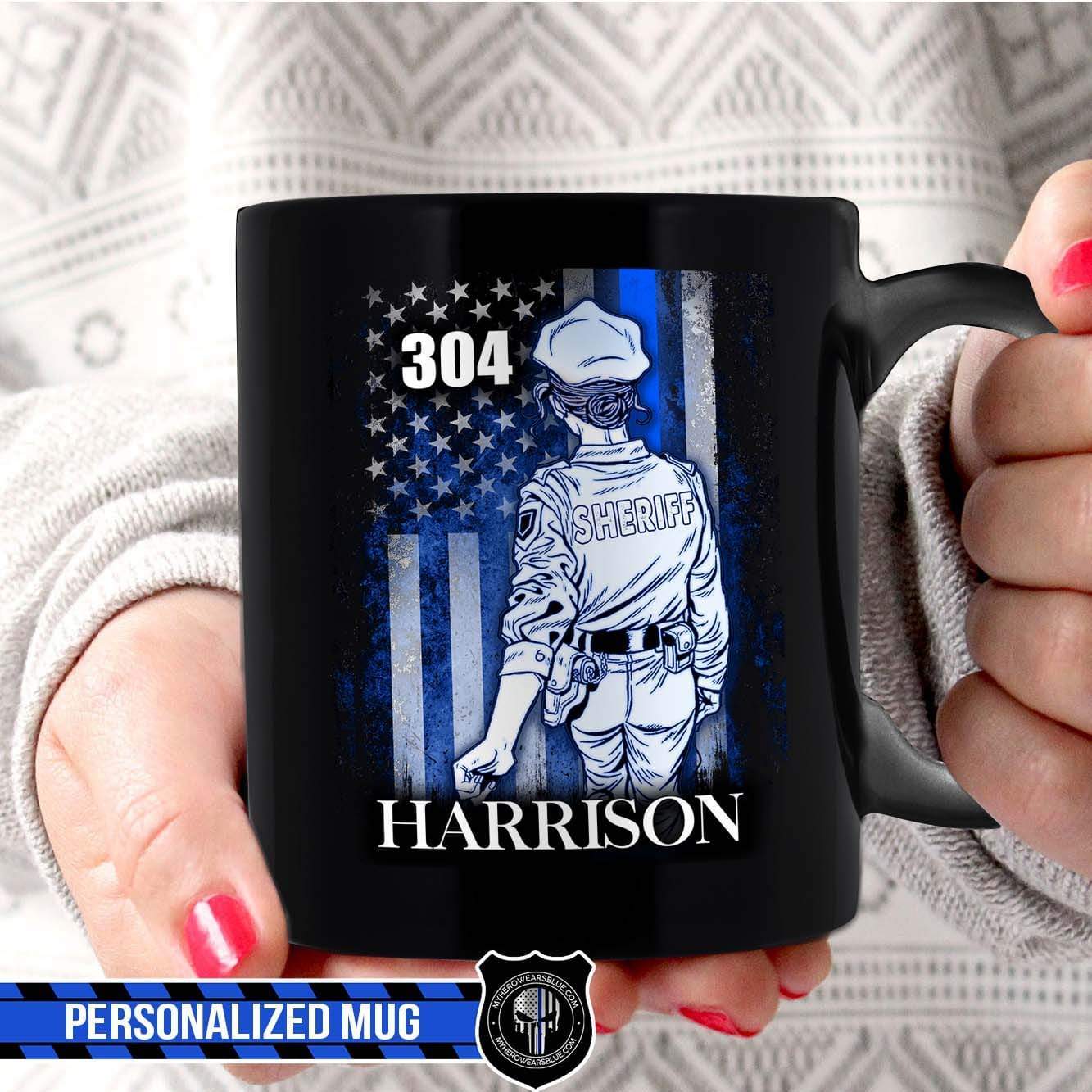 Mugs Black / 11oz Flag - Female Sheriff Suit Personalized Thin Blue Line Coffee Mug