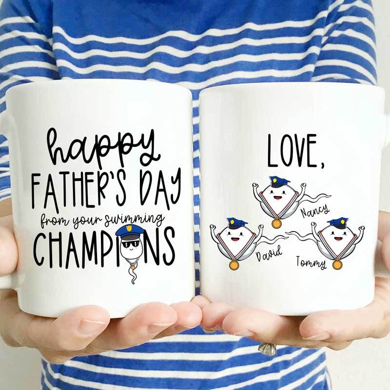 Happy Father‘s Day From Your Swimming Champion Personalized Thin Blue Line Coffee Mug