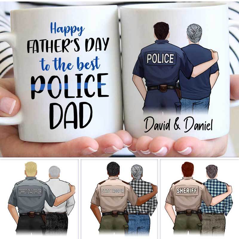 Happy Father‘s Day To The Best Police Dad Personalized Thin Blue Line Coffee Mug
