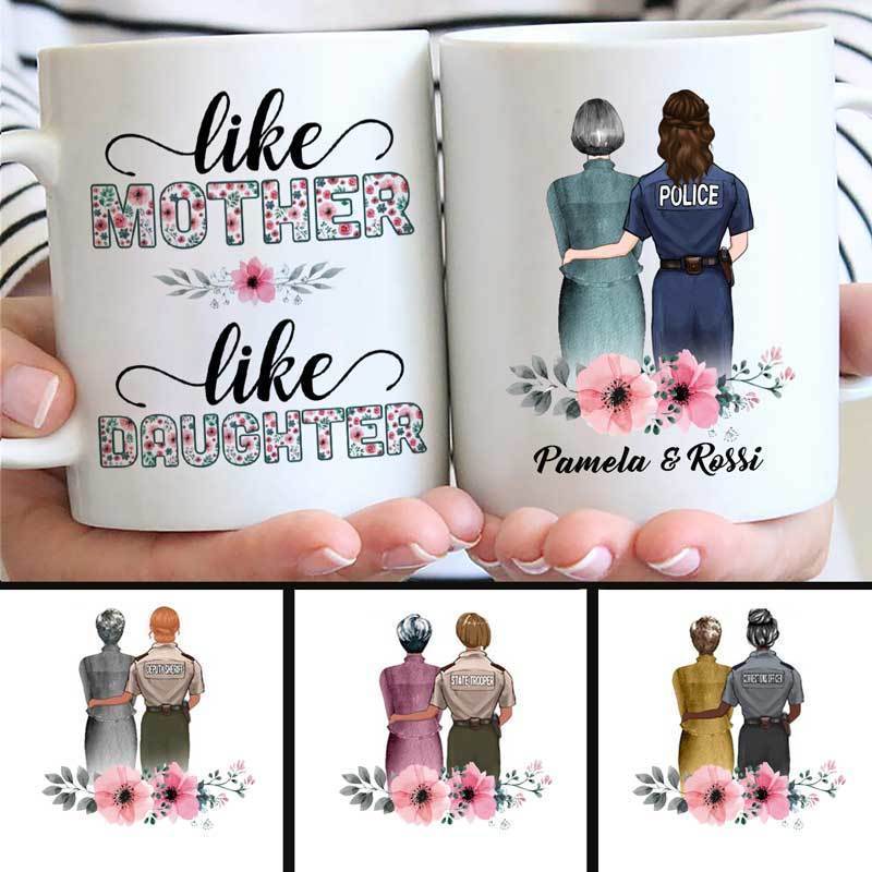 Like Police Mother Like Nurse Daughter Thin Blue Line Personalized Coffee Mug Gifts