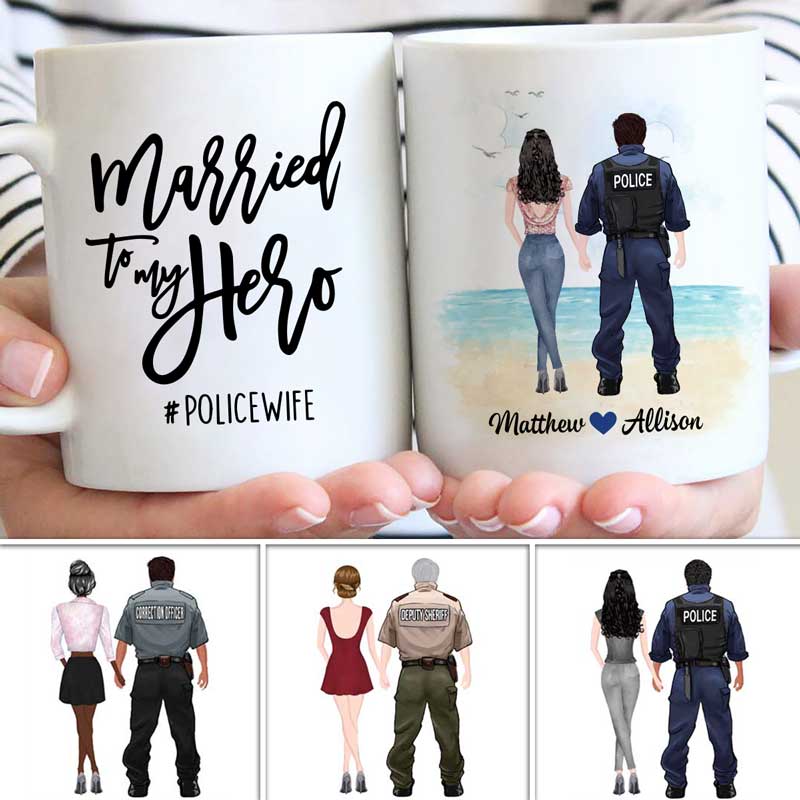 Married To My Hero Personalized Thin Blue Line Coffee Mug