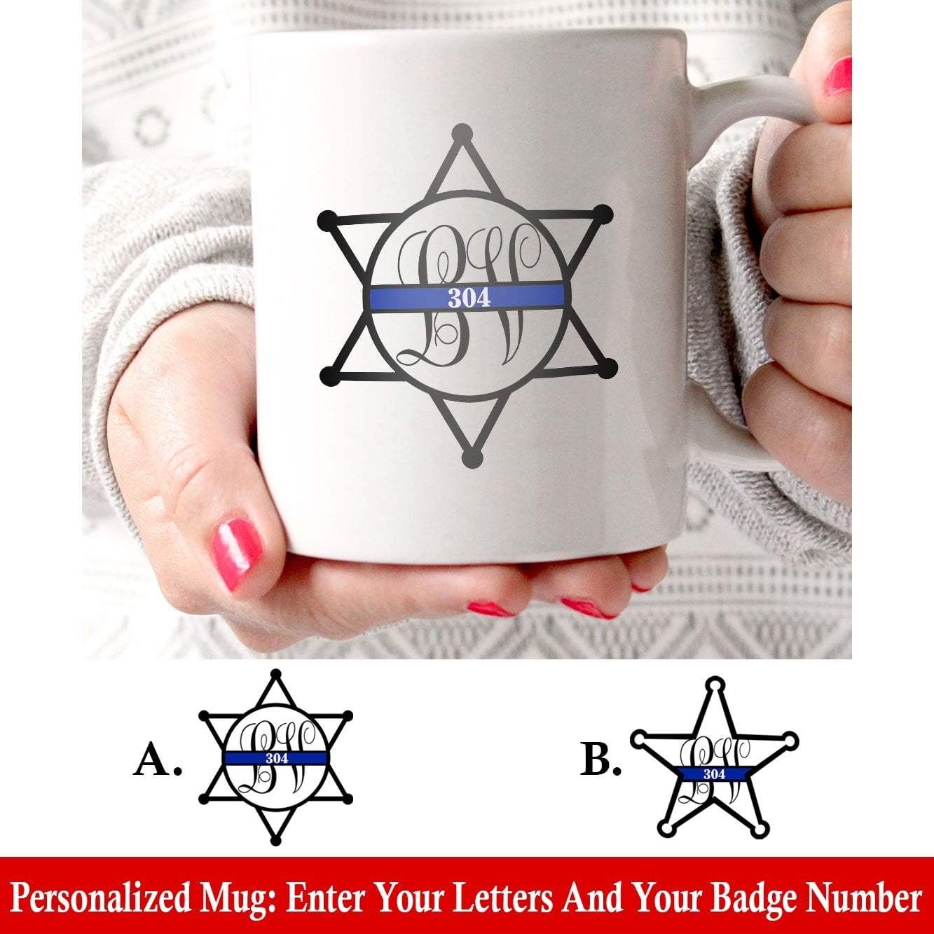 Mugs 11oz Monogram Letters - Personalized Sheriff Badge Mug