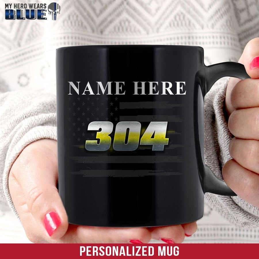 Mugs Black / 11oz Name And Badge Number Personalized Mug - Thin Yellow Line