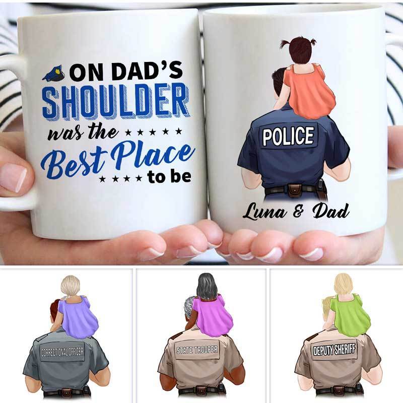 On Dad‘s Shoulder Was The Best Place To Be Personalized Thin Blue Line Coffee Mug