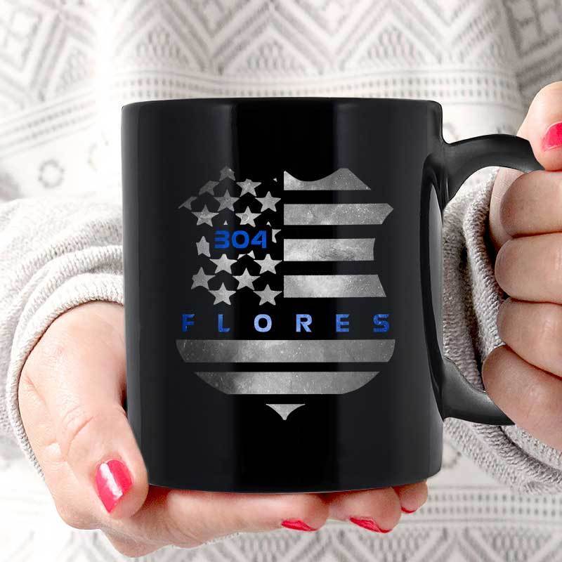Custom Police Name And Badge Number Personalized Thin Blue Line Coffee Mug