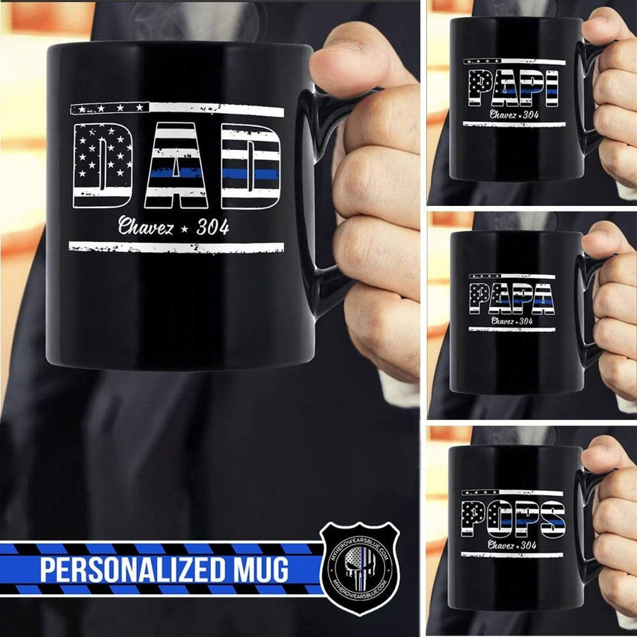 Mugs Black / 11oz Personalized Mug - Dad - Thin Blue Line Flag