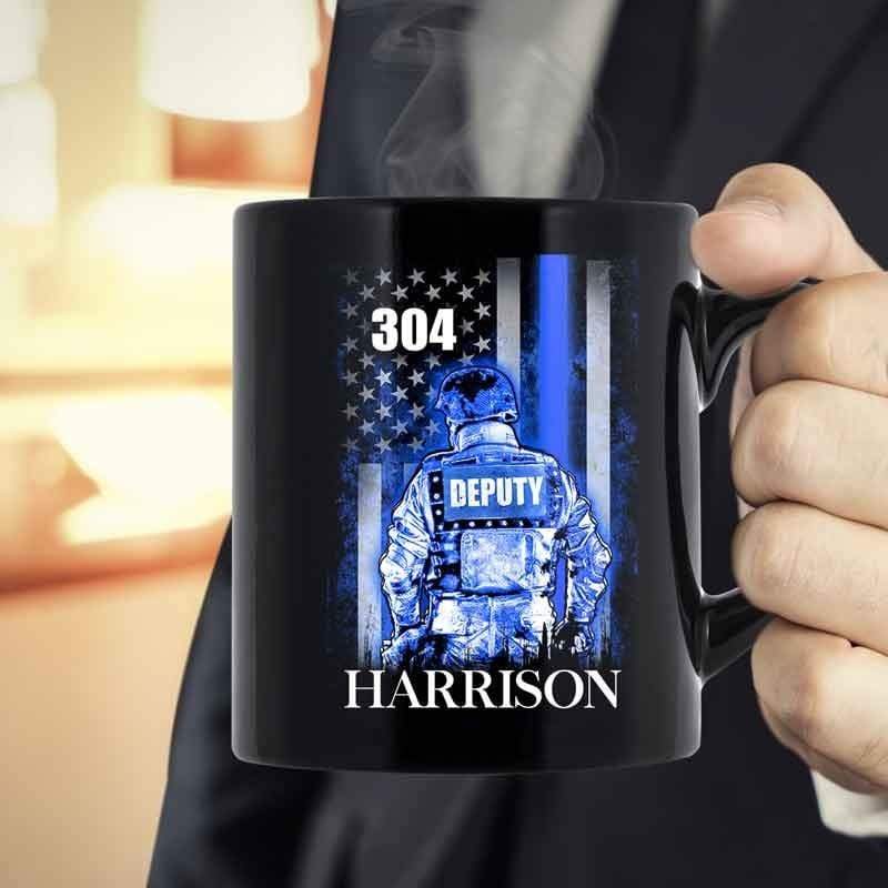 Deputy Sheriff Suit Thin Blue Line Flag Personalized Thin Blue Line Coffee Mug