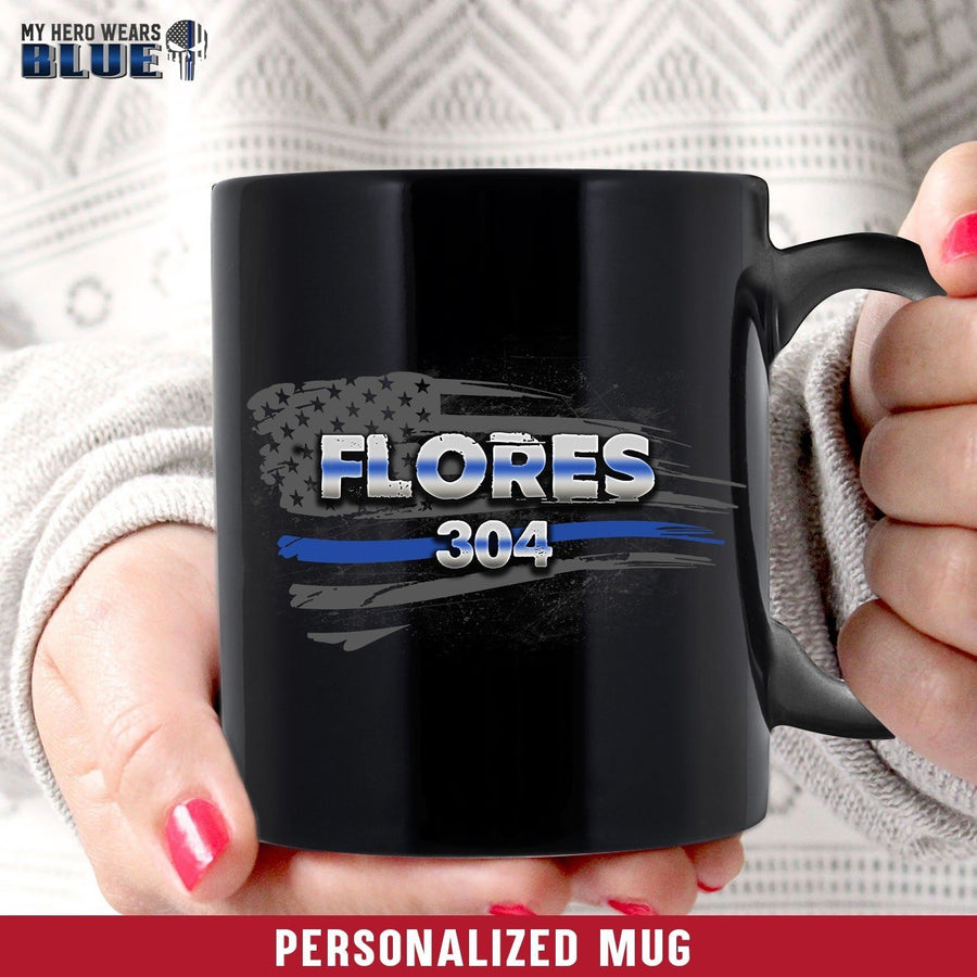 Mugs Black / 11oz Personalized Mug - Distressed Flag Badge Number