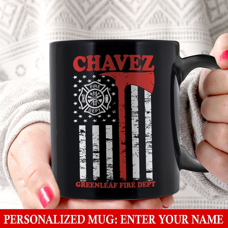 Mugs Black / 11oz Personalized Mug - Firefighter Axe Flag